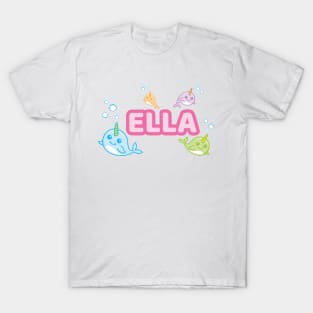 Personalised 'Ella' Narwhal (Sea Unicorn) Design T-Shirt